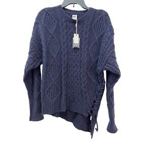 NWT NSF Women's Navy Cable Knit with Side Tie Sweater MSRP $395